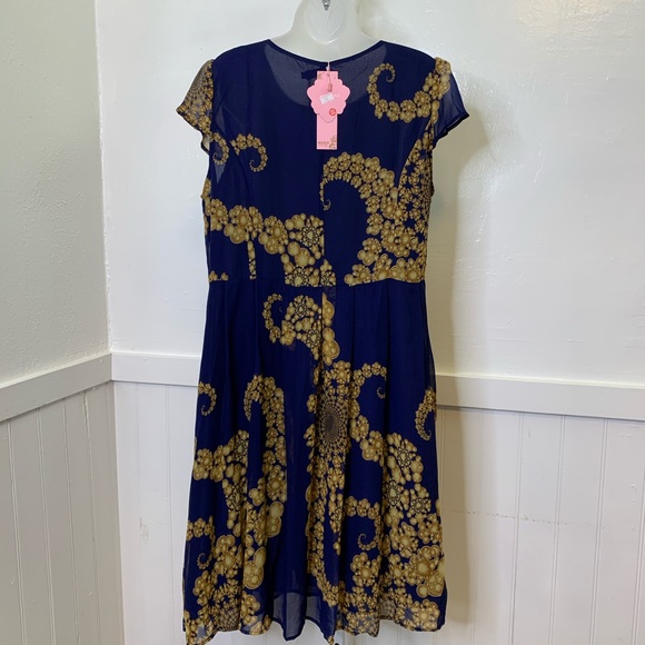 Only You Blue/Gold Oriental Holiday Dress NWT |3XL - Picture 4 of 7